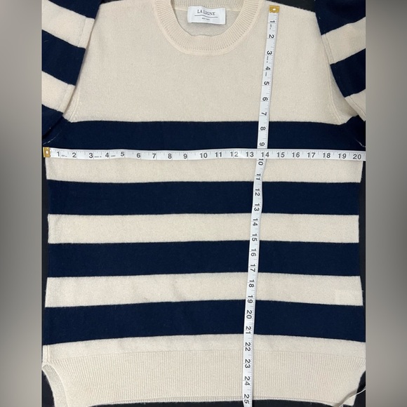 LA LIGNE New York 100% Cashmere Navy Cream Stripe Crewneck Sweater Size M - Picture 3 of 7